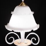 “Umbrella” Charming Murano Vintage White Chandelier in Murano Glass, 1980s