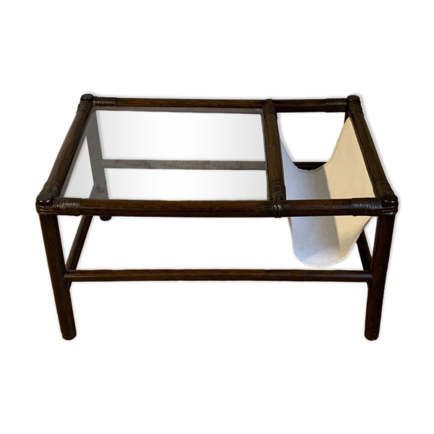 1970s bamboo coffee table with integrated magazine rack