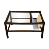 Table basse en bambou des années 70 avec porte revue intégré