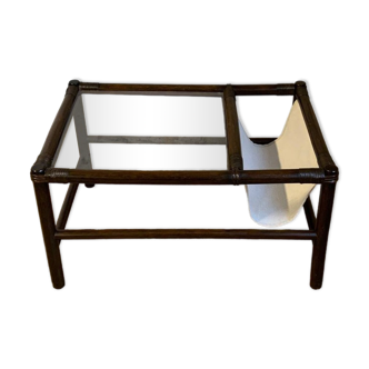 70s bamboo coffee table with integrated magazine rack