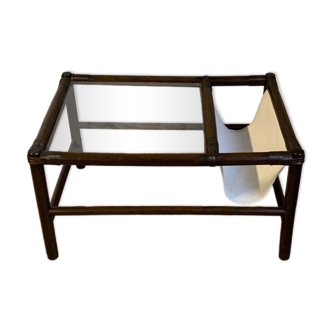 Bamboo coffee table from the 70s with integrated magazine holder