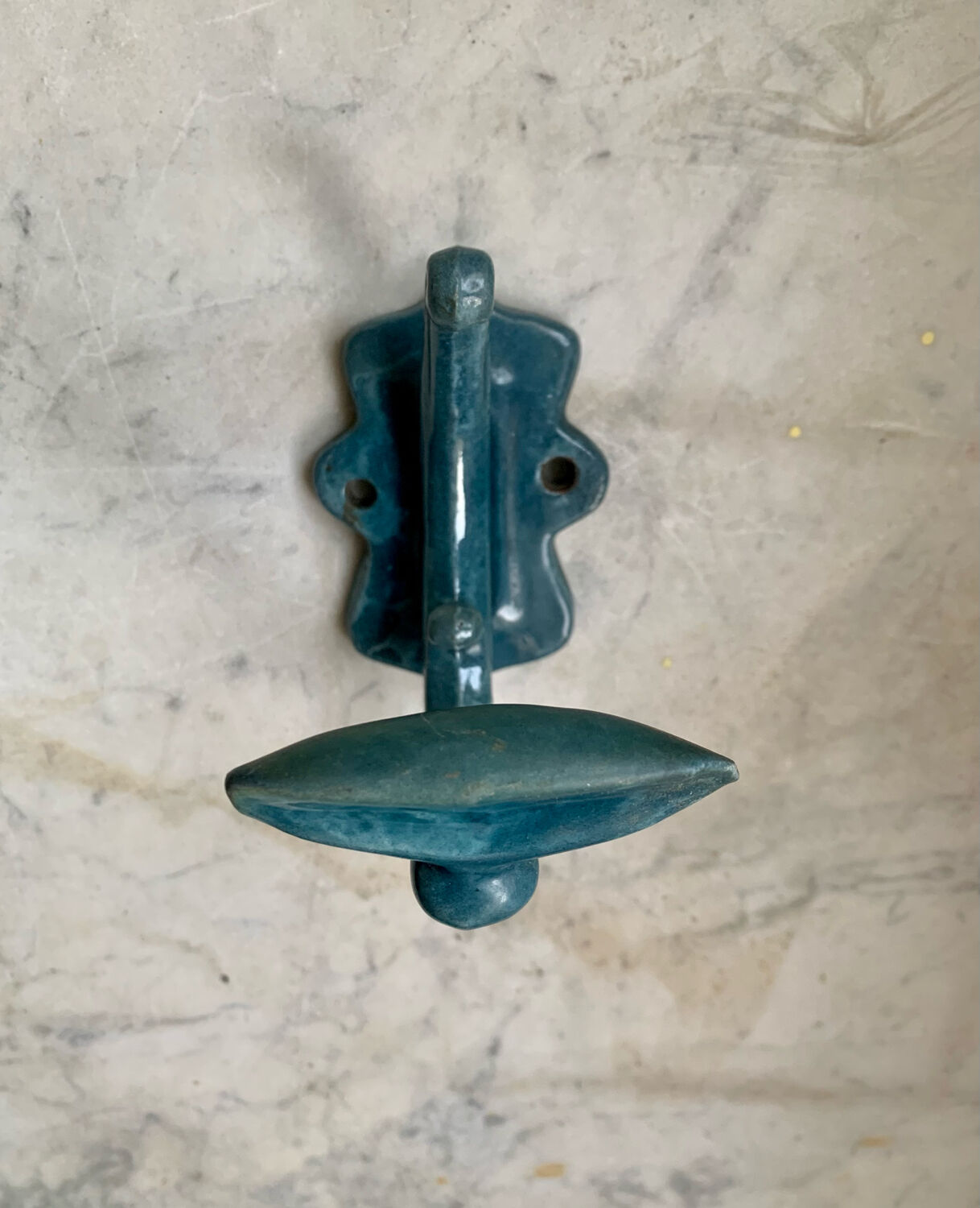 Blue enamelled cast iron hook