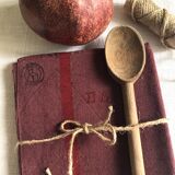 Old tea towel in linen and Burgundy cotton