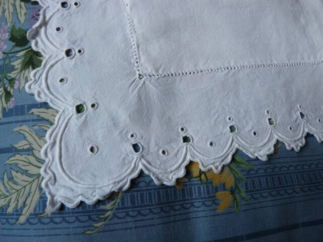 Old pair of pillowcases with openwork embroidery, monogrammed AR, 79x79cm.