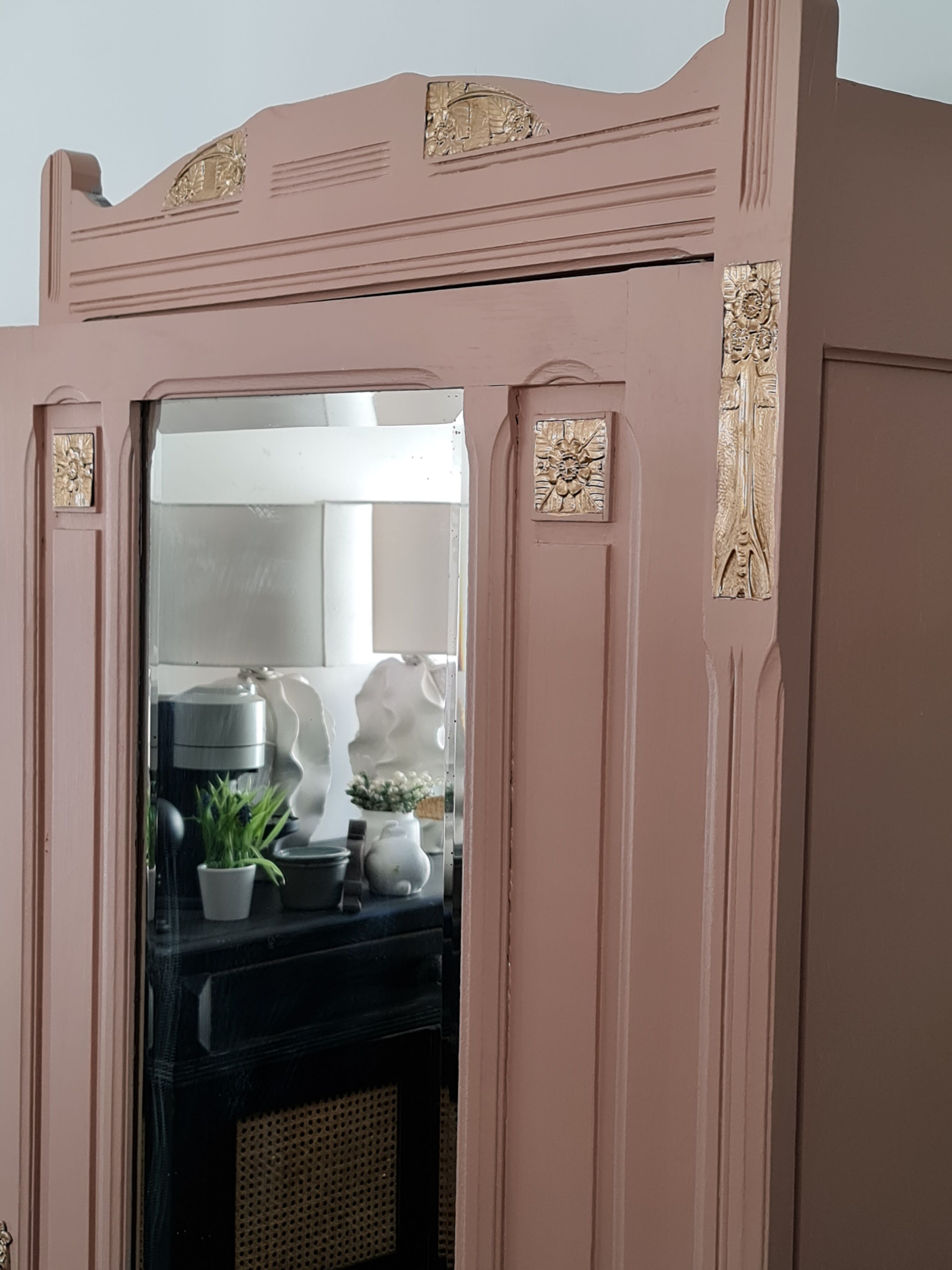 Large oak cabinet mirror small brass friezes nude interior raffhia fabrics creator picolo