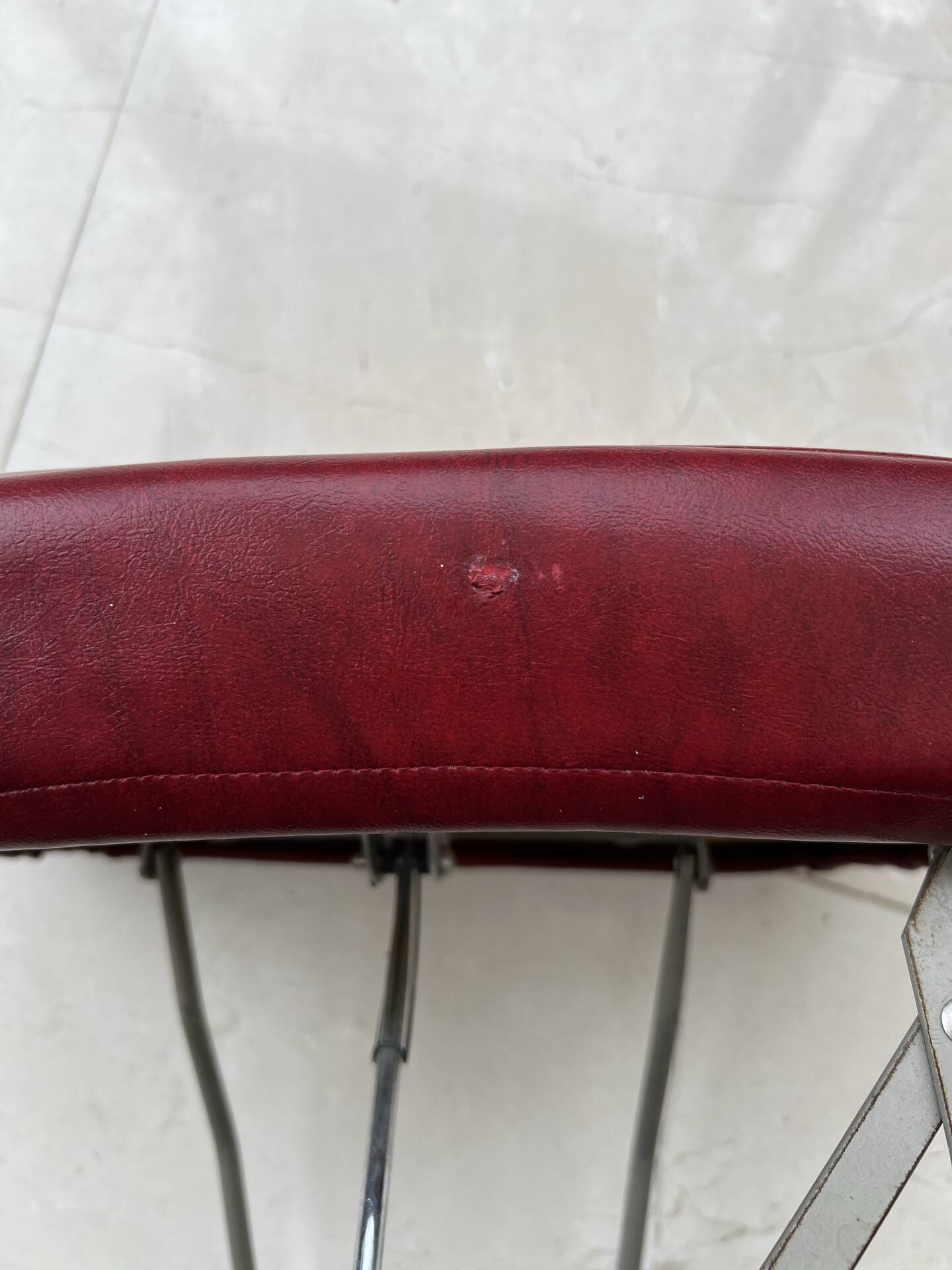 Vintage folding stool Libellule – Normafix – burgundy faux leather – years