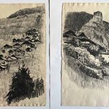 Two paintings denise richier (1896-1983) le boudin, village of beaufortain (73)