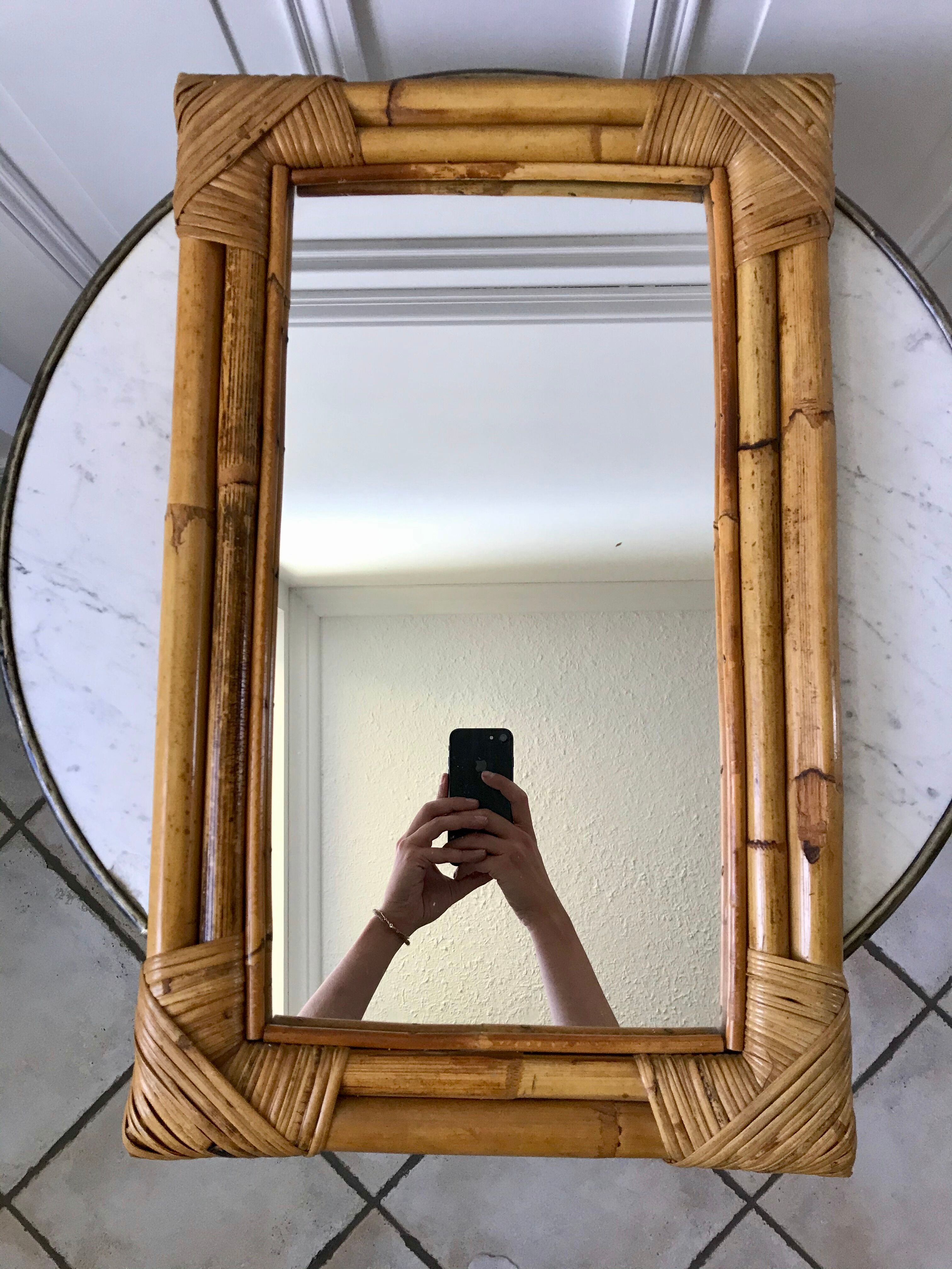 Rattan bamboo mirror 60s-70s