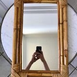 Miroir bambou en rotin années 60-70