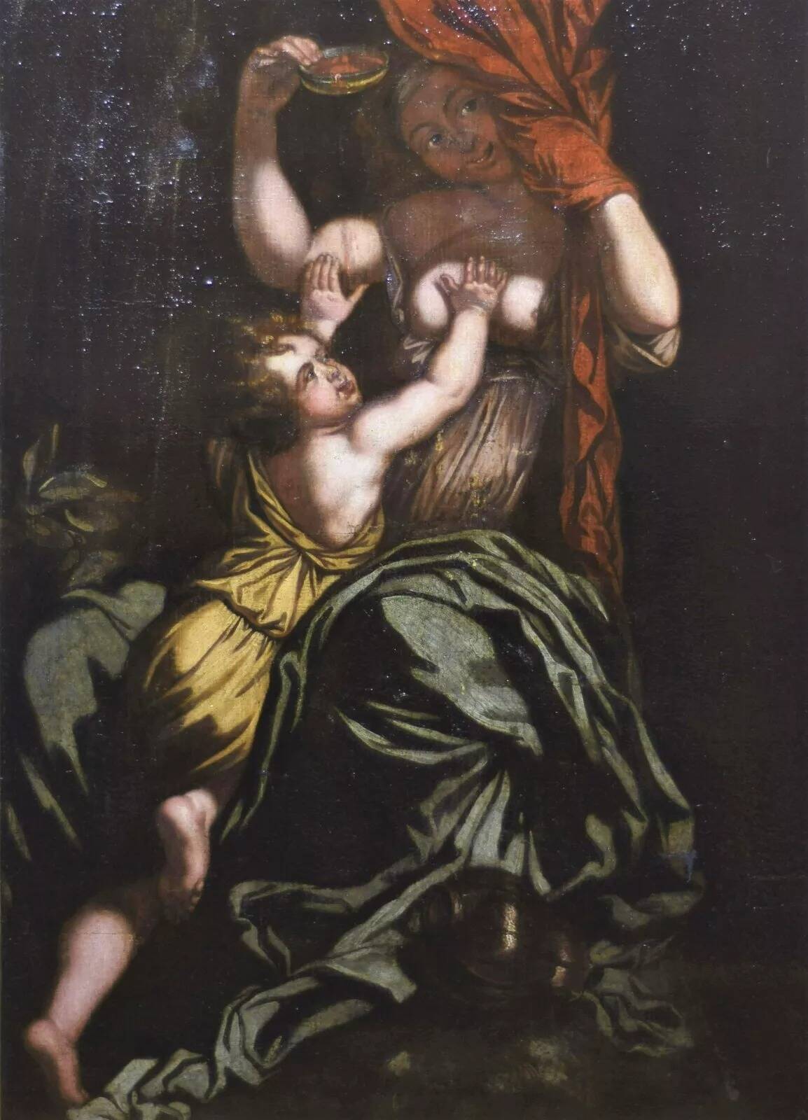 Early 18th Century Style Mother and a Child Oil Painting,