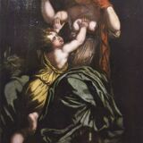 Peinture à l'huile de style début du XVIIIe siècle représentant une mère et un enfant