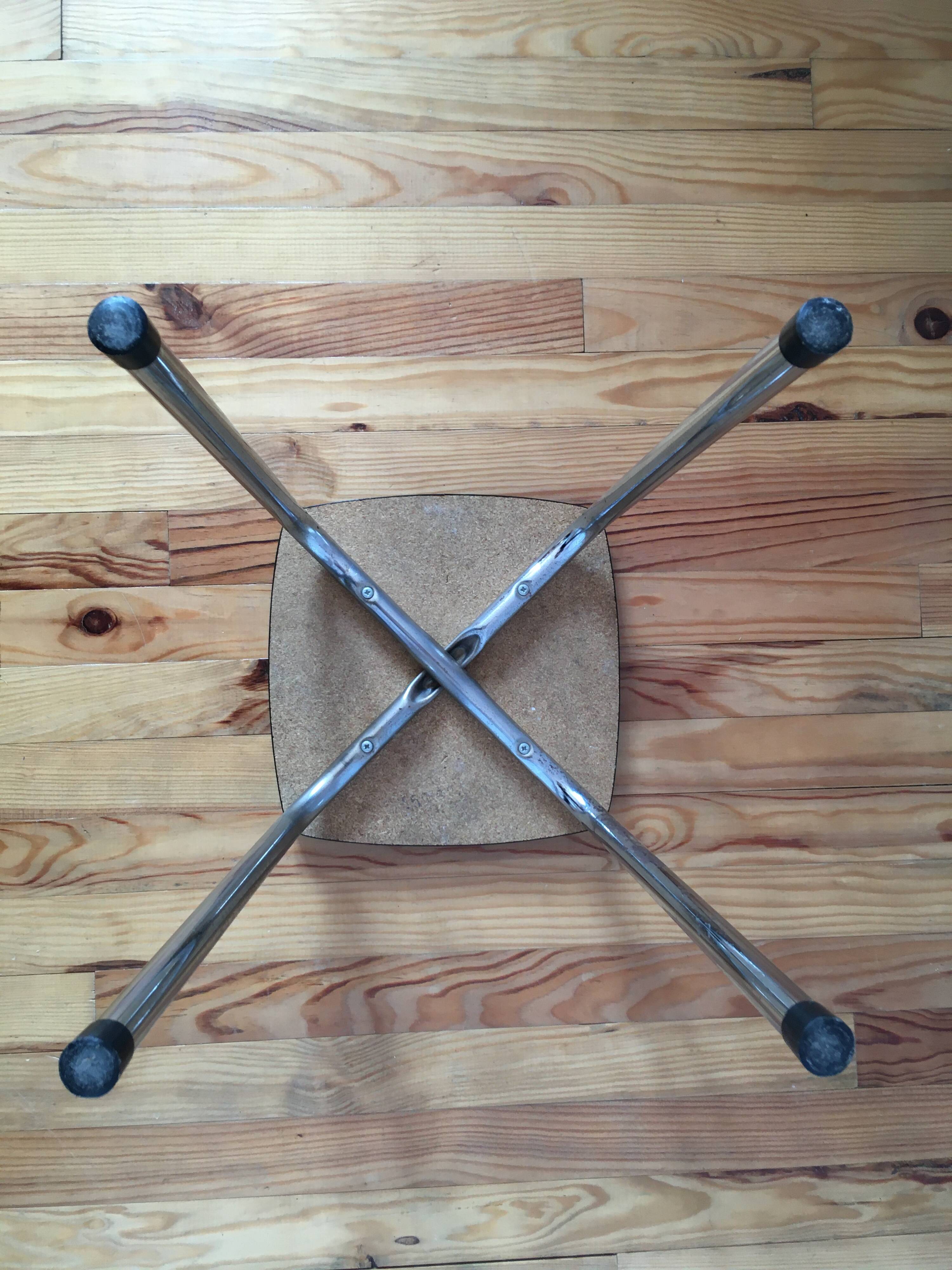 Hard blue formica stool