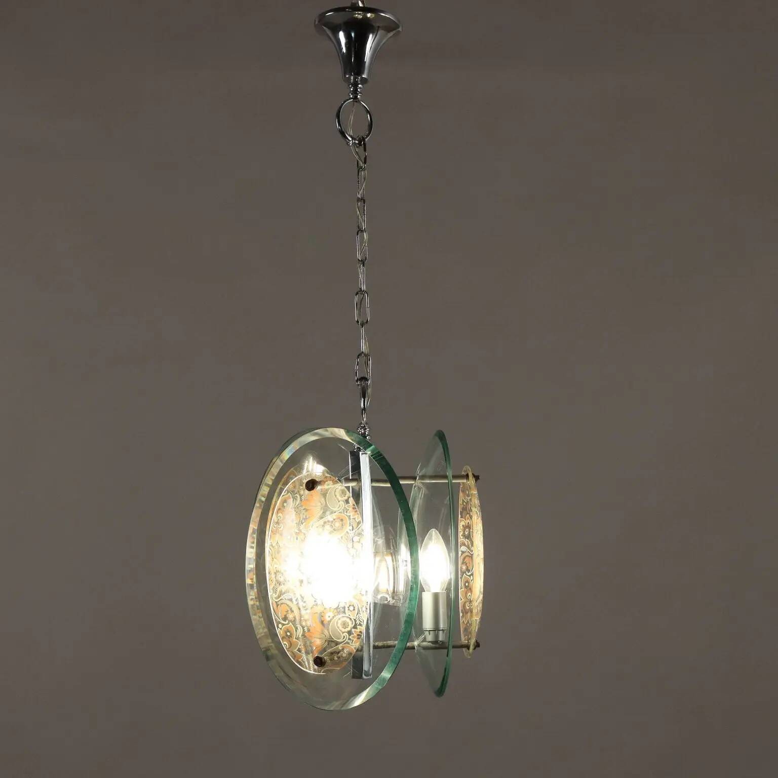 Suspension vintage des années 1960 en verre et métal, Italie