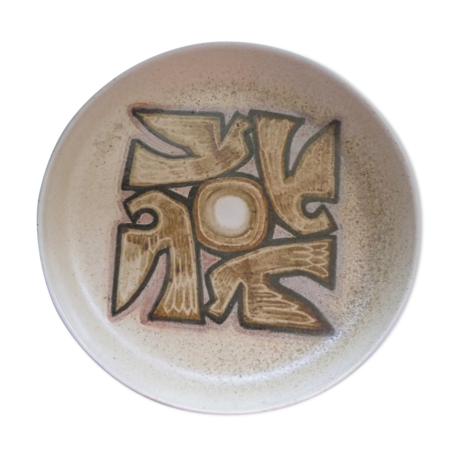Round dish with geometric decoration by H.Prigent Quimper Unique piece