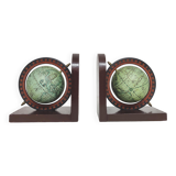 Pair of bookends vintage globe world map wood paper