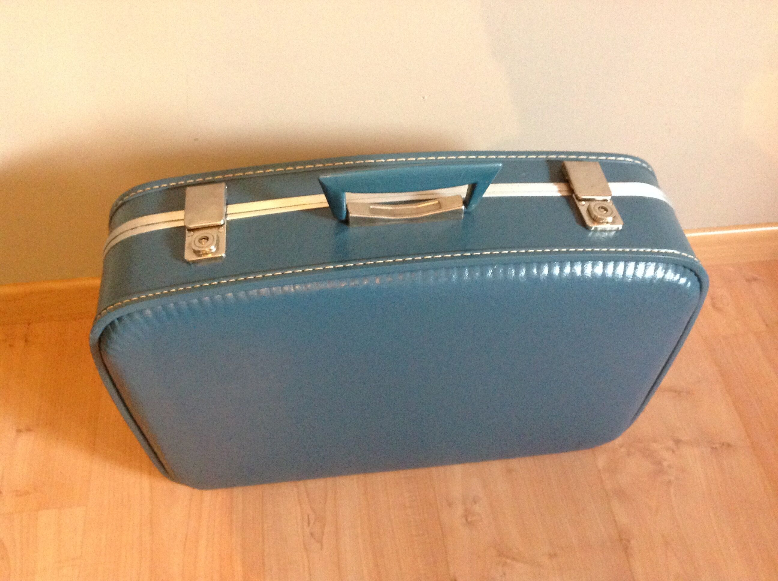Blue vintage flight attendant suitcase, 60s - 70s