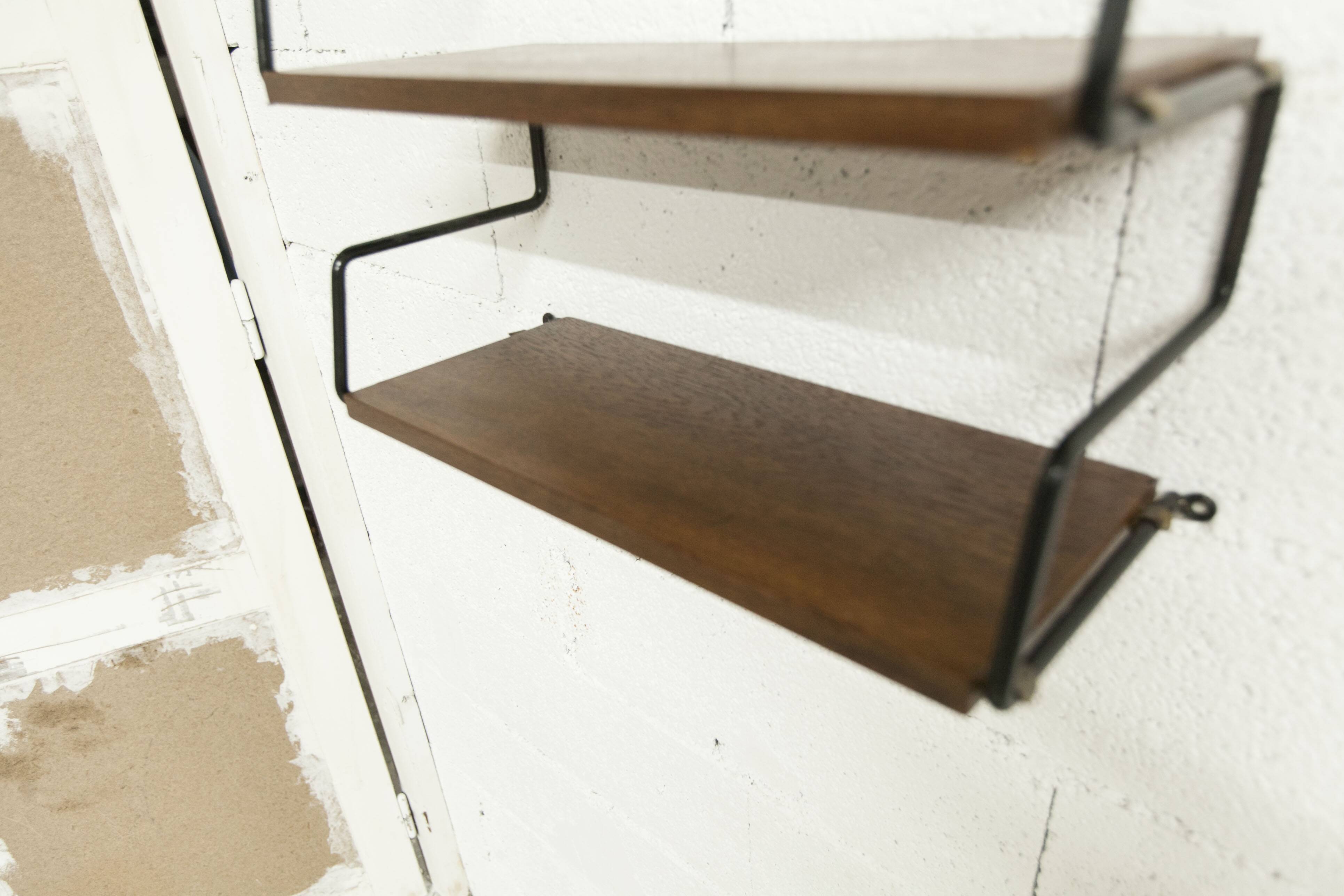 Zigzag string shelf 2 black ladders 2 teak shelves 1950 Width 47.5cm