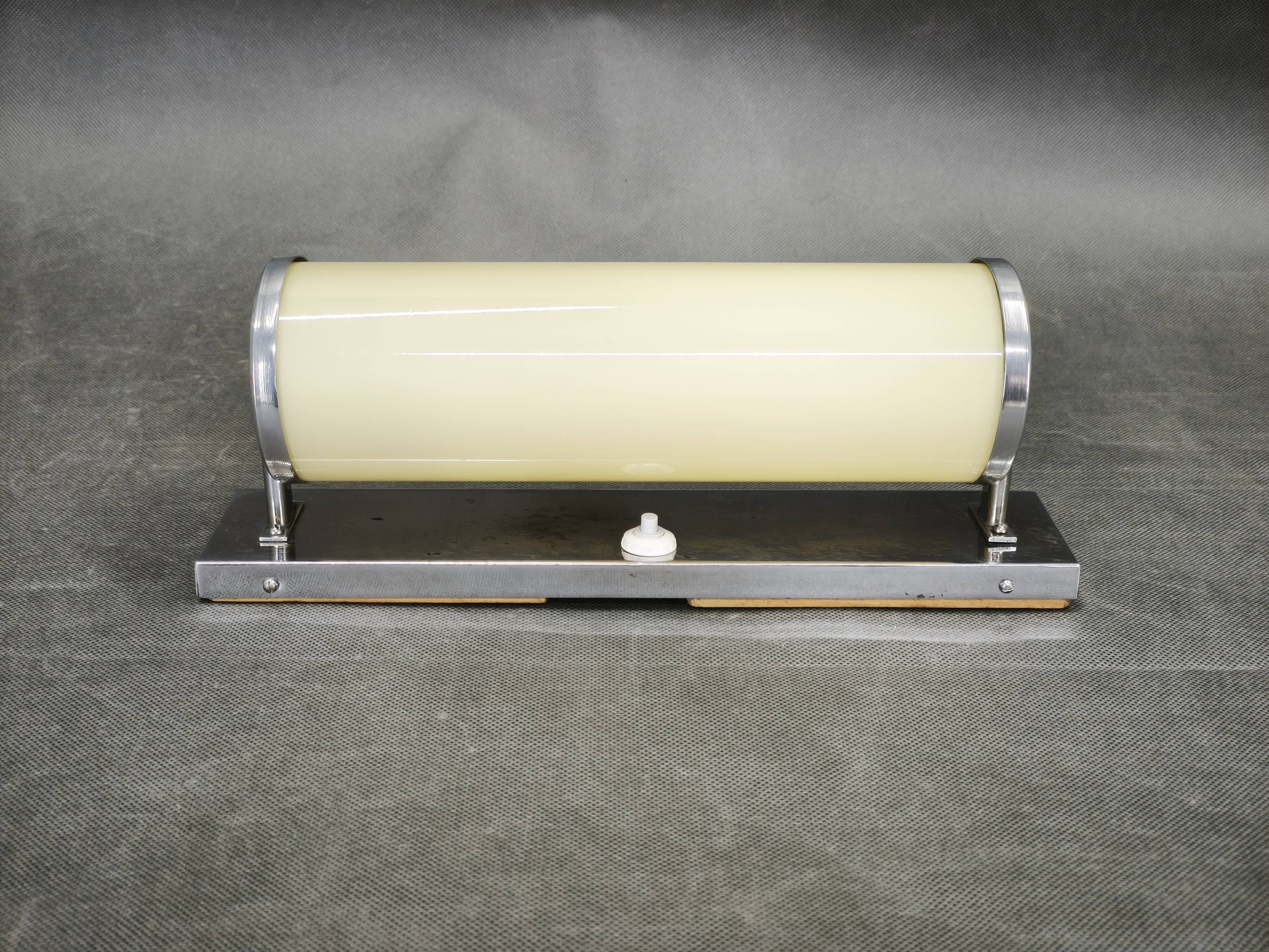 1930s Bauhaus Chrome Wall Light with Cream Opaline Glass, Czechoslovakia