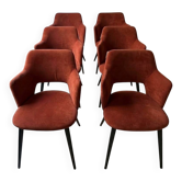 6 chaises en velours rouge vintage