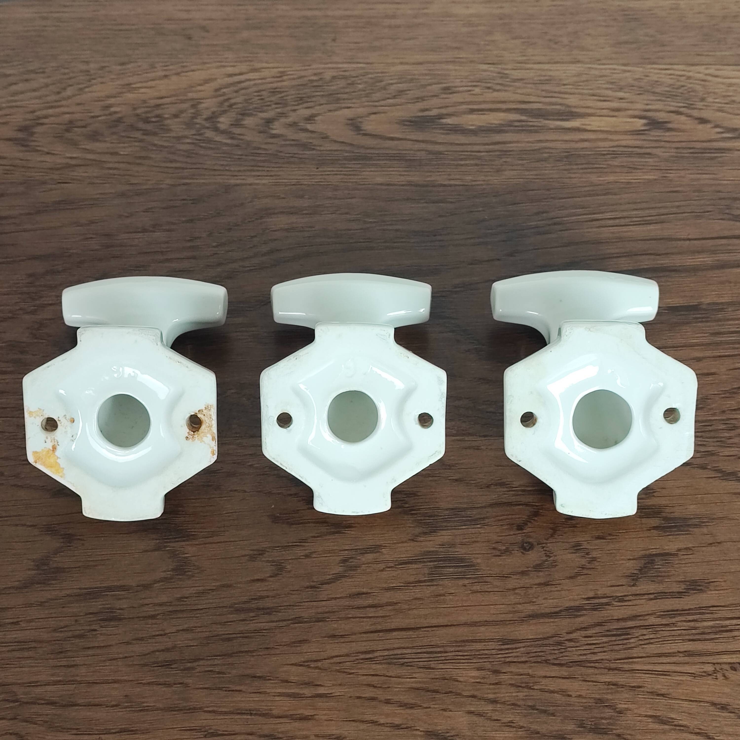 3 porcelain coat hooks