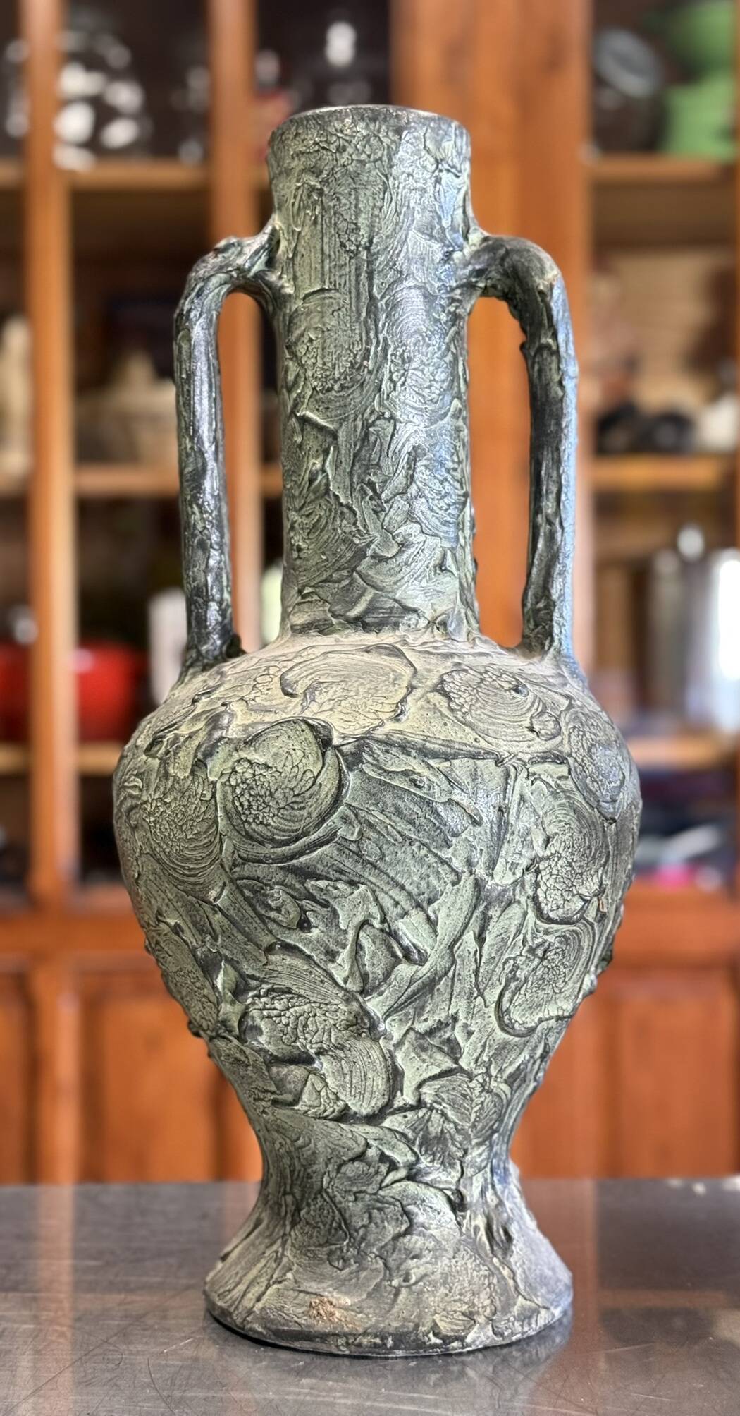Important patinated terracotta vase