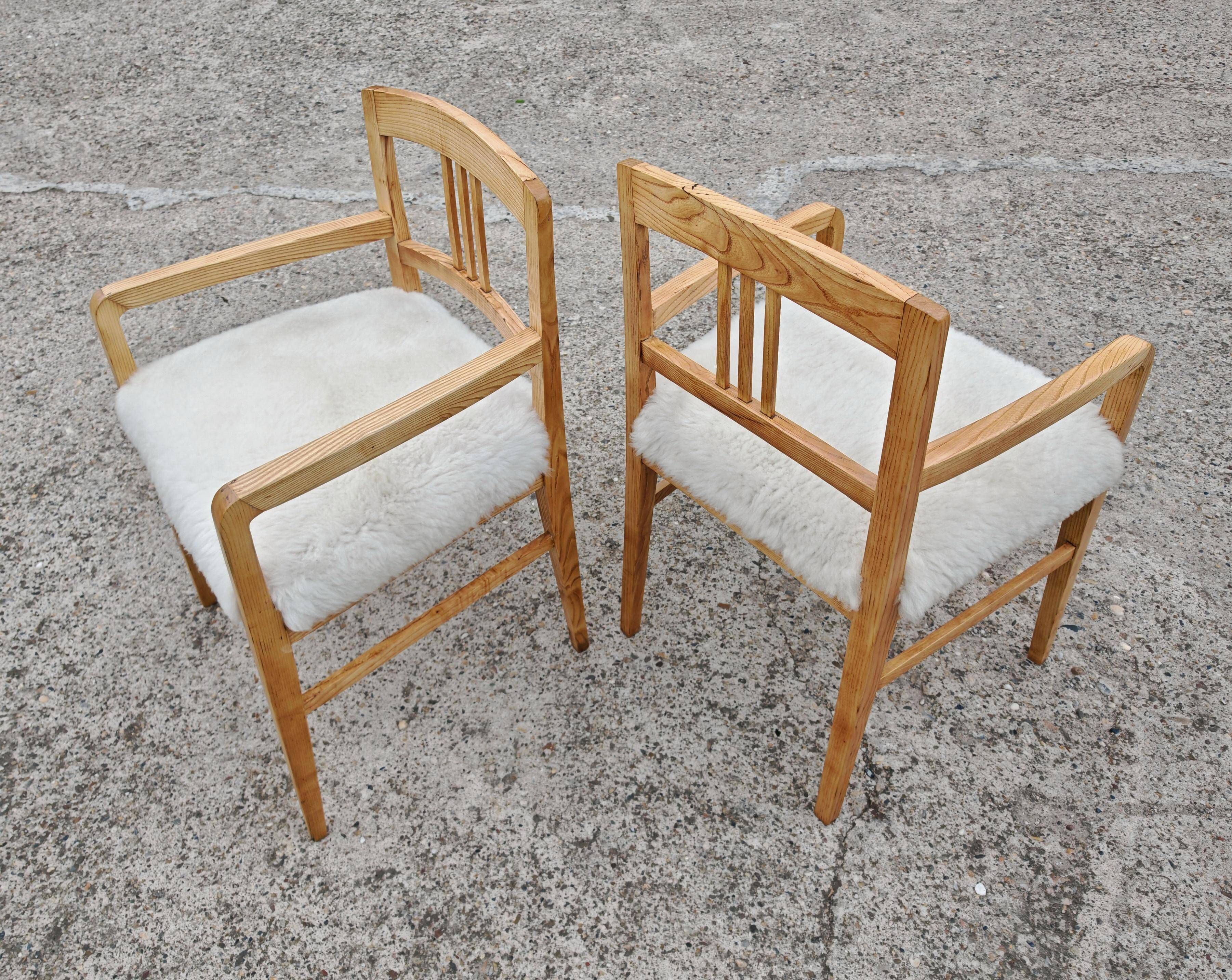 Pair of Jugendstil armchairs in solid ash and sheepskin 1910
