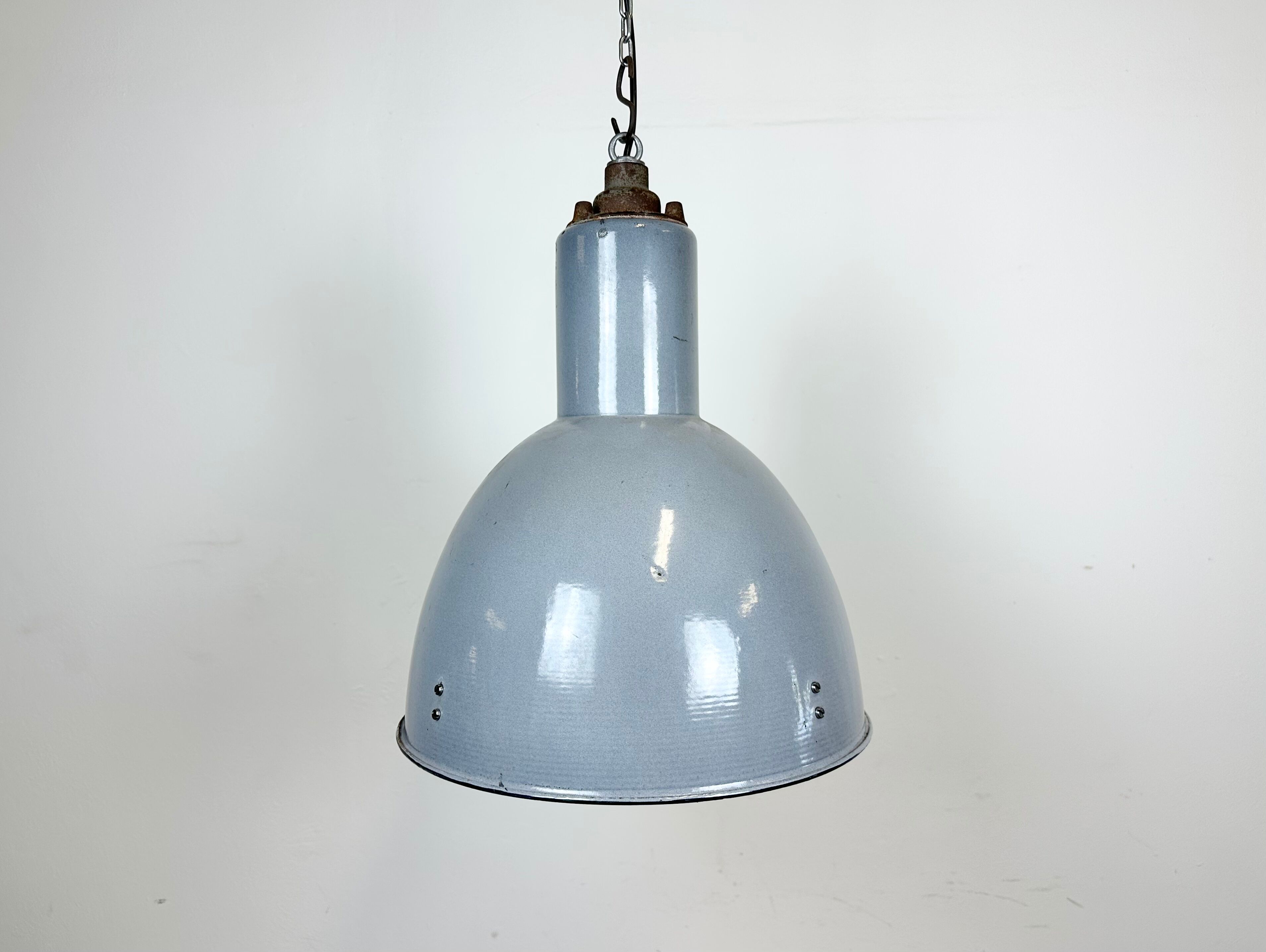 Bauhaus Grey Enamel Industrial Pendant Lamp, 1950s