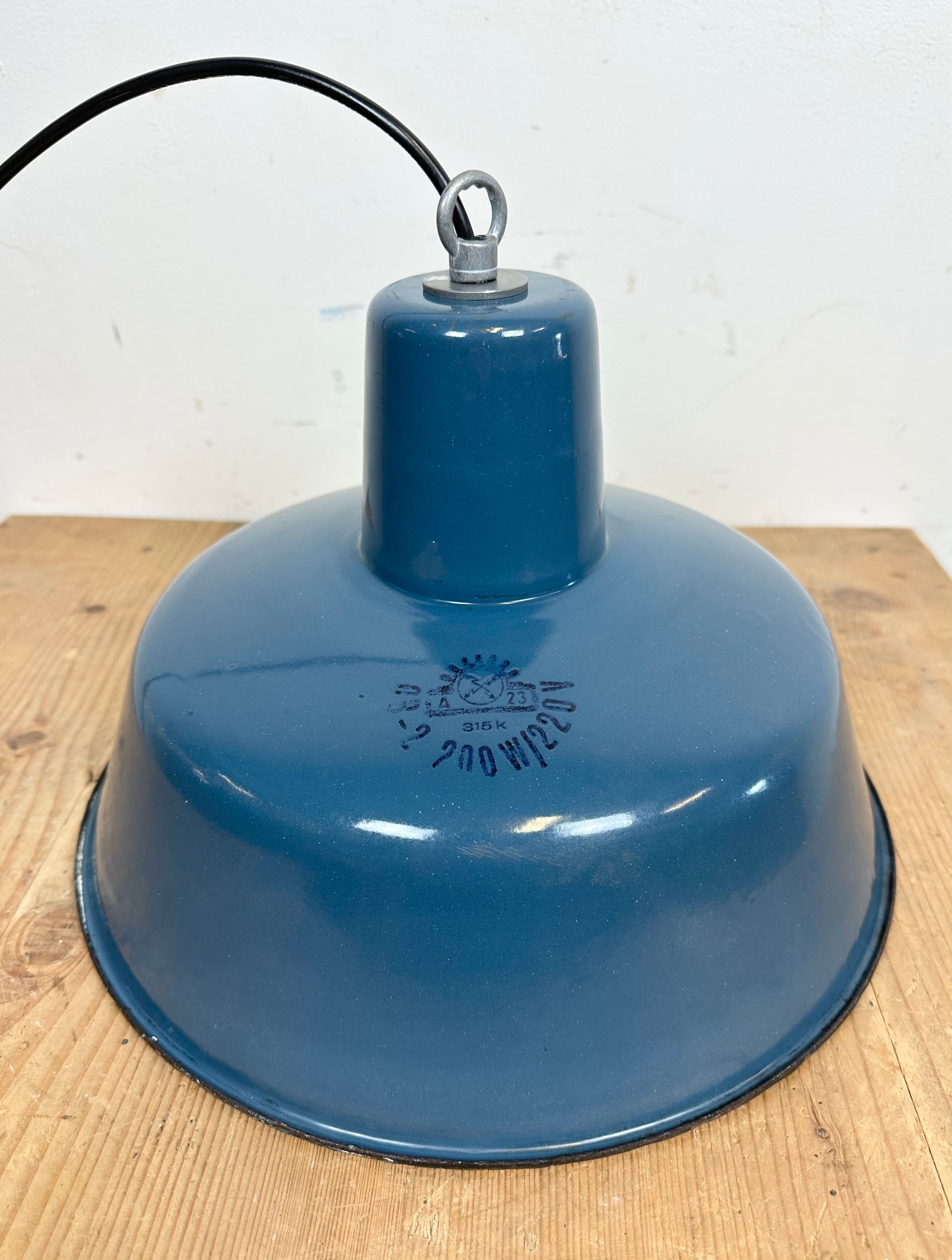 Industrial blue enamel factory pendant lamp 1960s