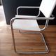 Set of 4 Cantilever Bahaus armchairs in off-white leather, chrome tubular base