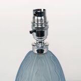 1930s French Art Deco Seaweed-Pattern Blue Glass Table Lamp