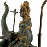 Sculptural lamp in bronze with double patina representing Indra on Airavata