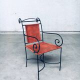 Wrought Iron and Leather Swirl Dining Chairs, Spain, 1960s, Set of 6
