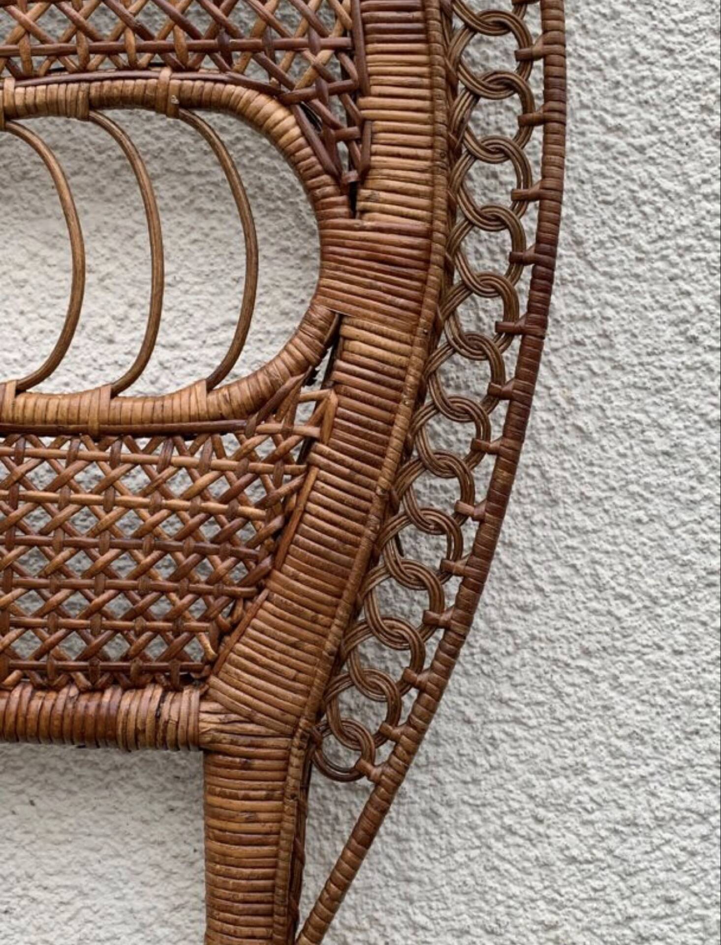 Large vintage headboard in woven rattan fan / Peacock 180cm