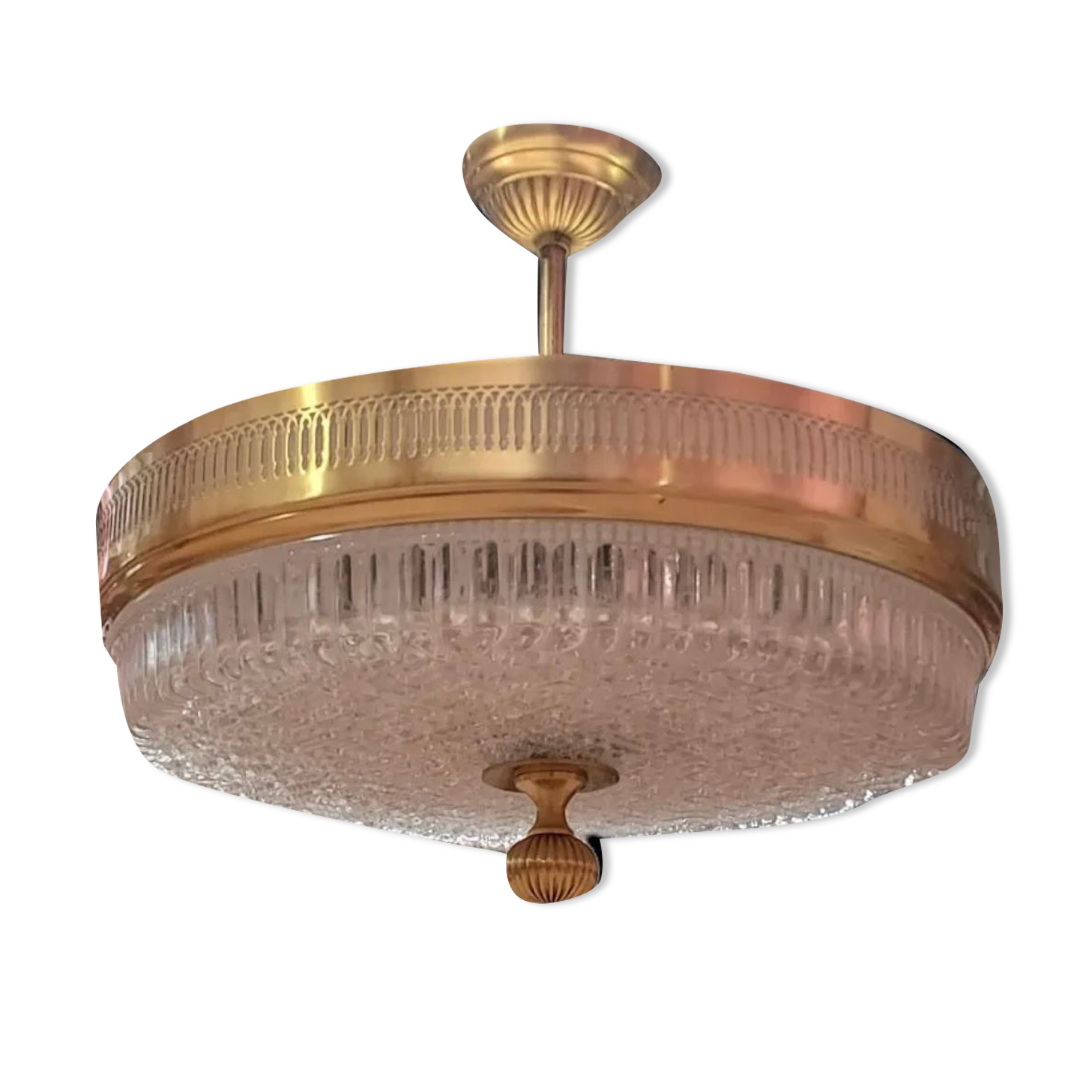 Lucien Gau ceiling lamp in gilded brass and molded glass