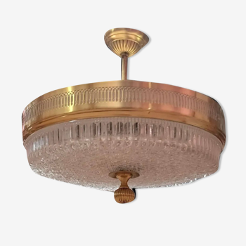 Lucien Gau ceiling lamp in gilded brass and molded glass