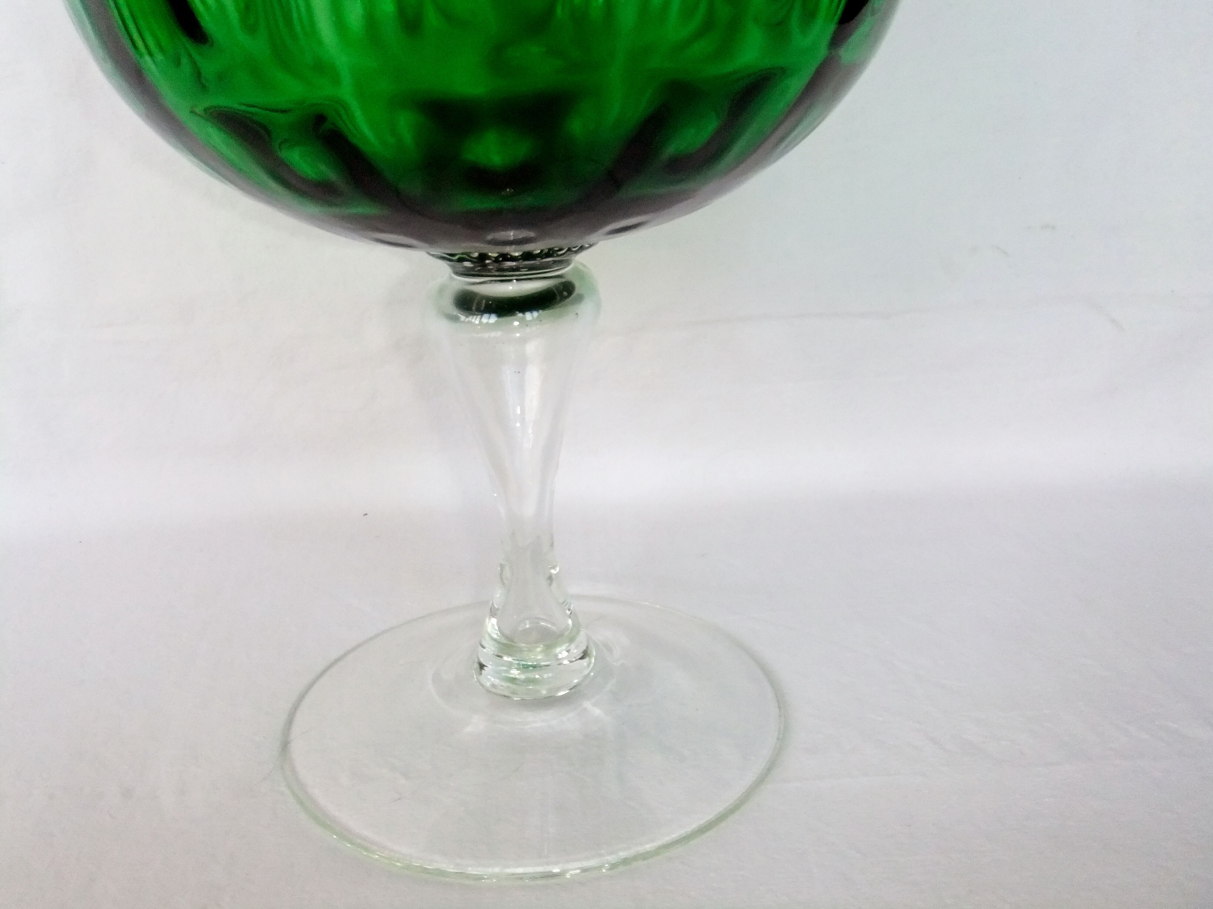 Vase Chalice glass Empoli green centerpiece on foot 38 cm cut collection