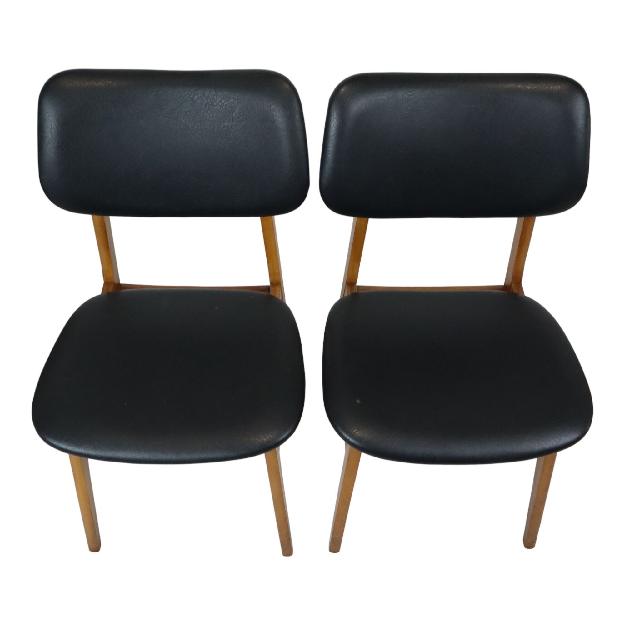 Vintage Design Chairs Beech Wood Black Skai Leather East Germany Möbel 1960