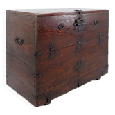 Asian wooden chest with decorative fittings