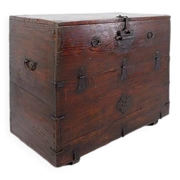 Asian wooden chest with decorative fittings