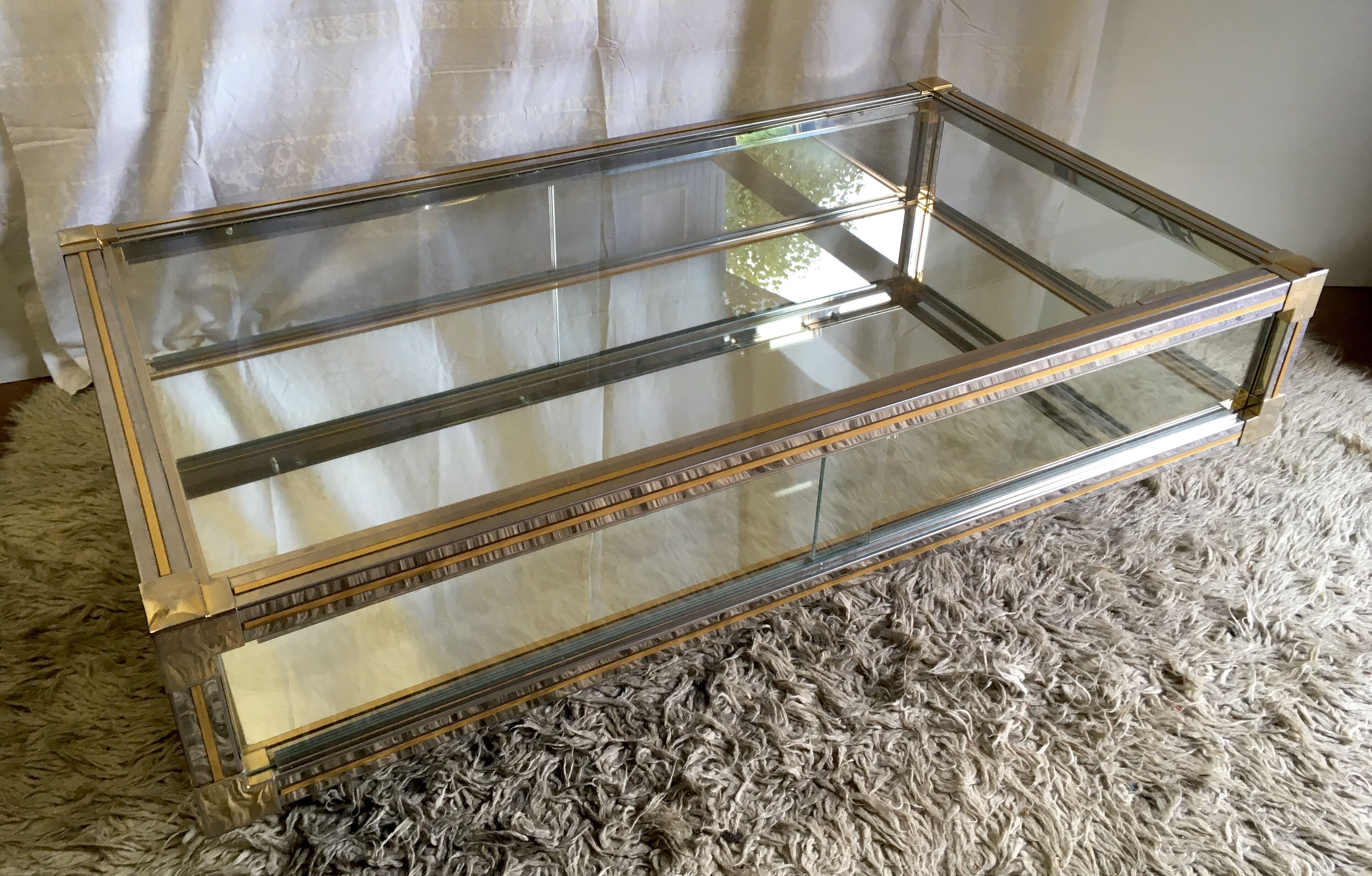 Glass and gold glass and metal coffee table 70