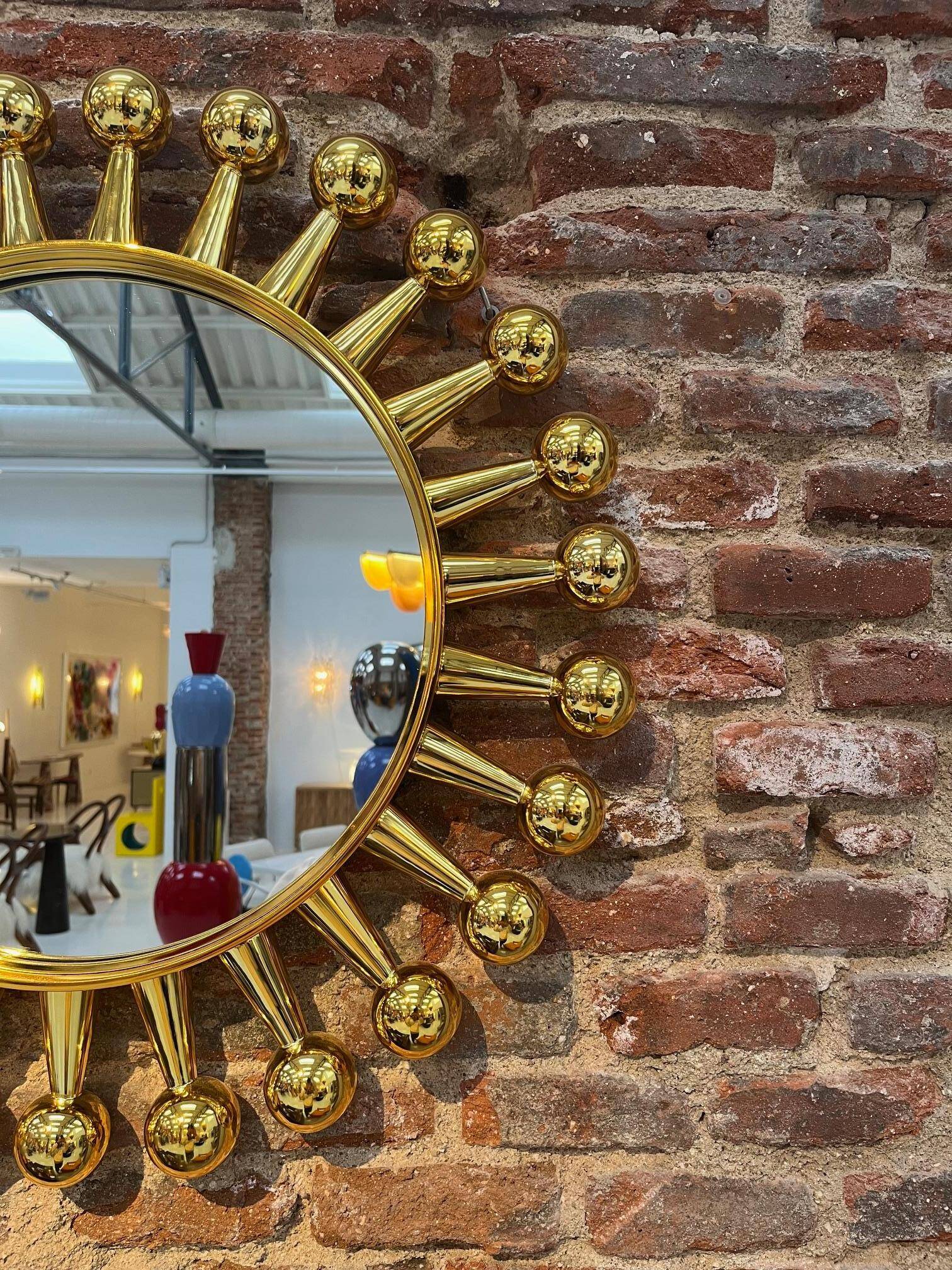 Jack Wall Round Mirror by Jonathan Adler, Polished Brass, 60cm Starburst