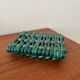 Vintage woven green ceramic trivet from the 70s, handmade.