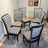 Art Deco High Back Black Lacquered Dining Chairs, France, 1930s, Set of 6