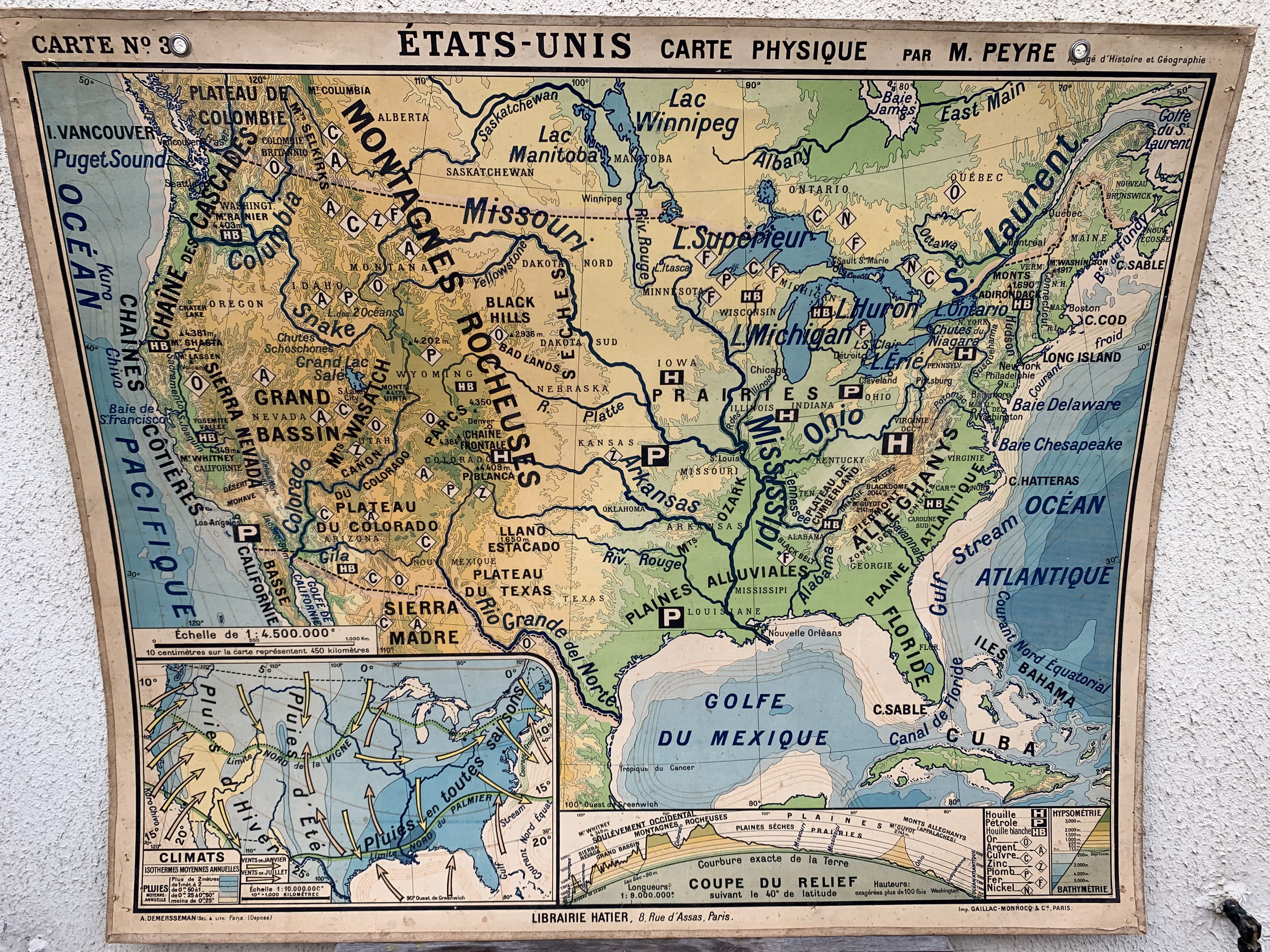Vintage school map united states n°33 editions hatier by m.peyre