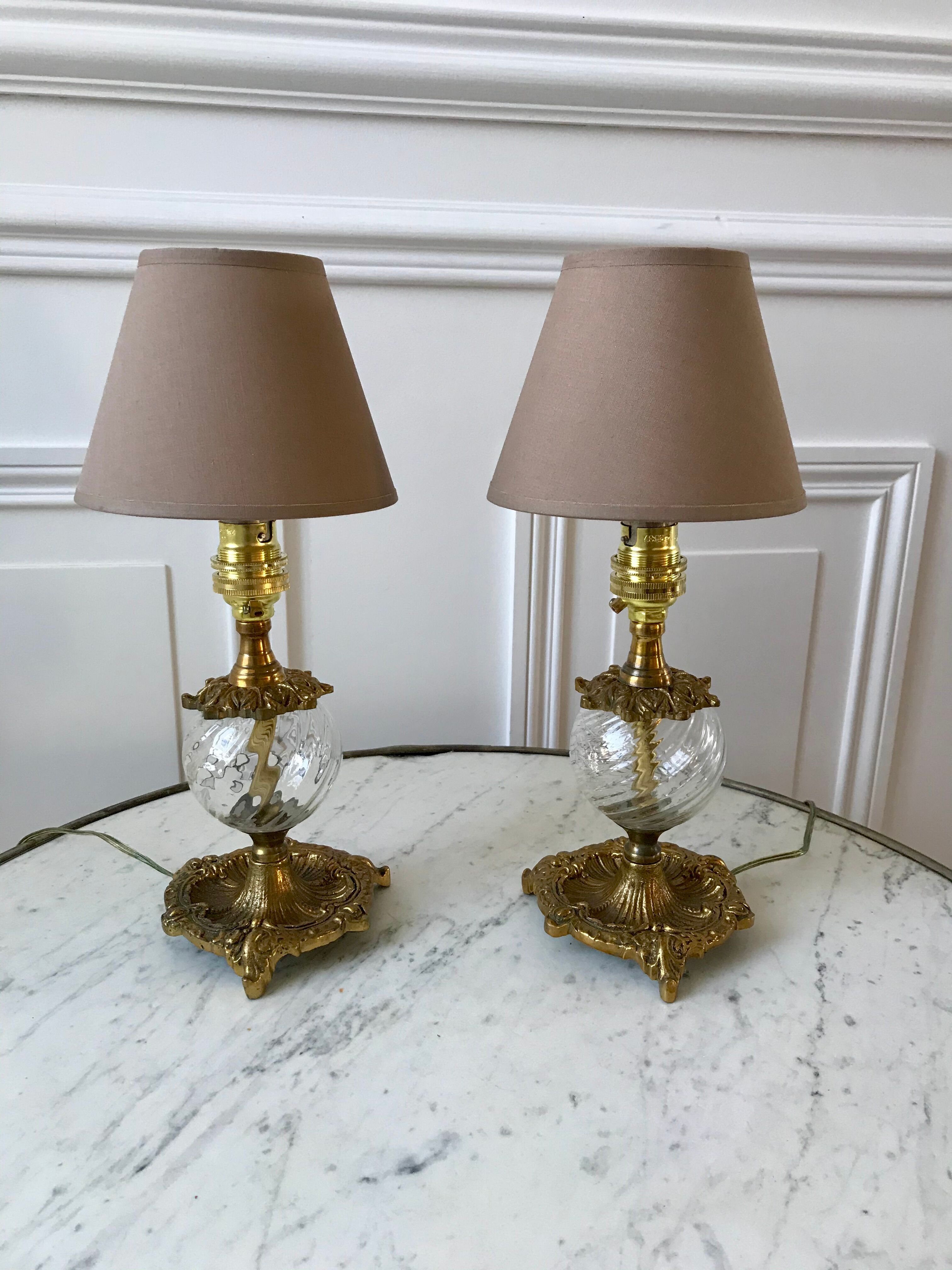 Pair of table lamps in bronze and glass early twentieth century