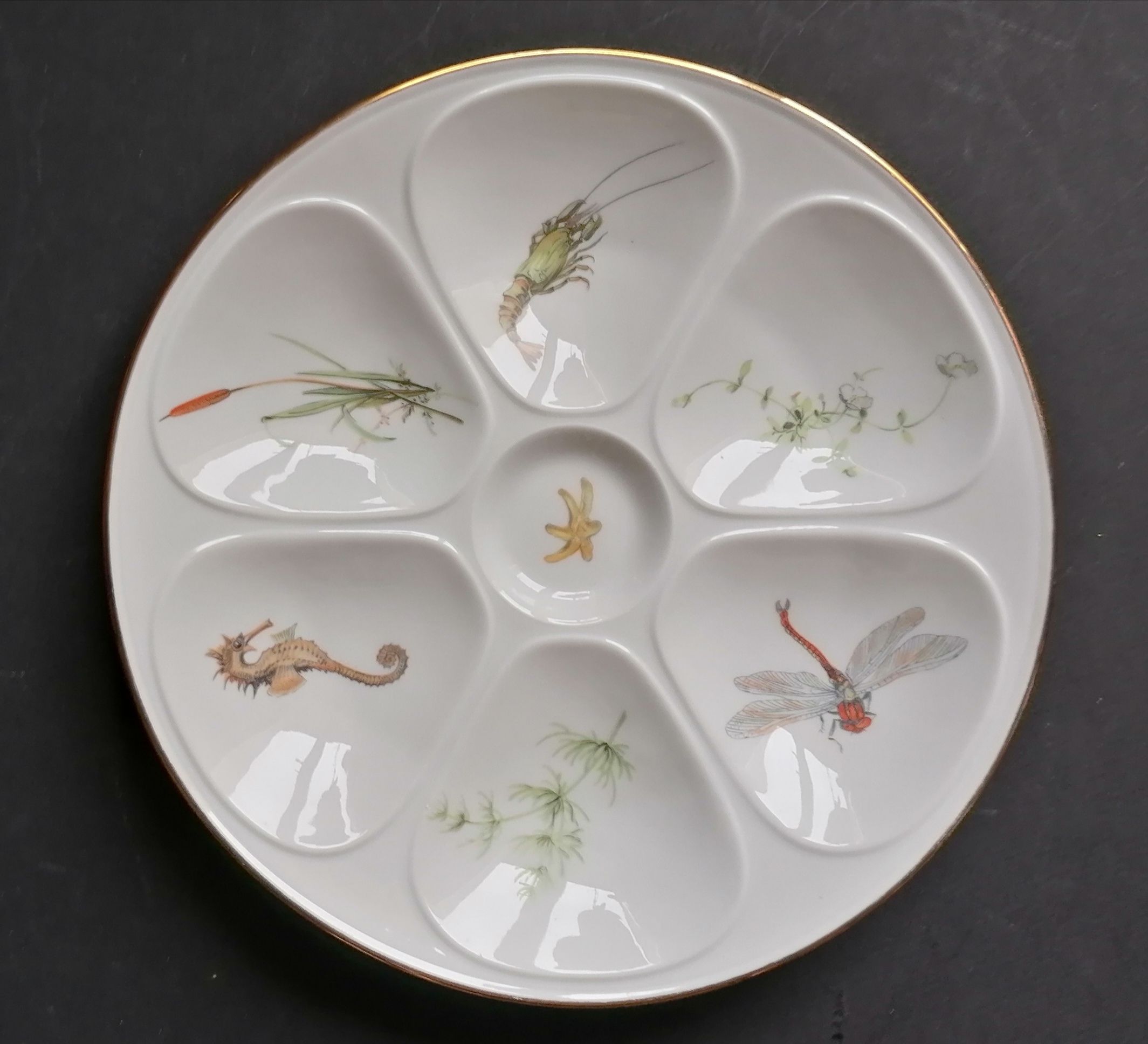 6 oyster plates fine porcelain Lourioux Foëcy