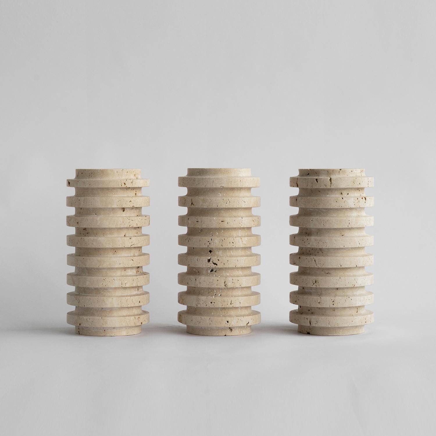 Layered travertine vase