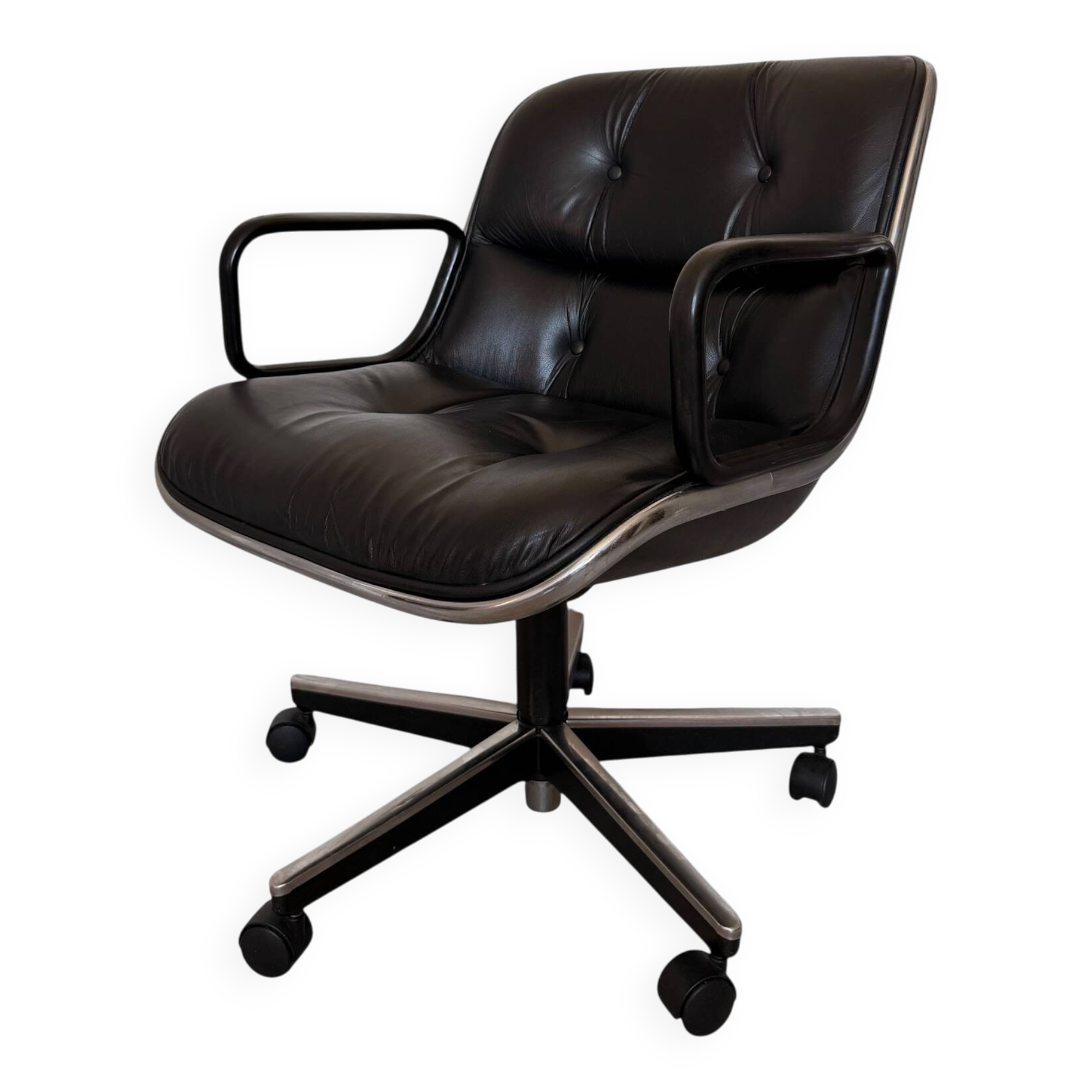 Charles Pollock Knoll Office Chair - Black Leather with Wheels