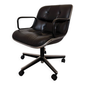 Fauteuil de Bureau Charles Pollock Knoll - Cuir Noir à Roulettes