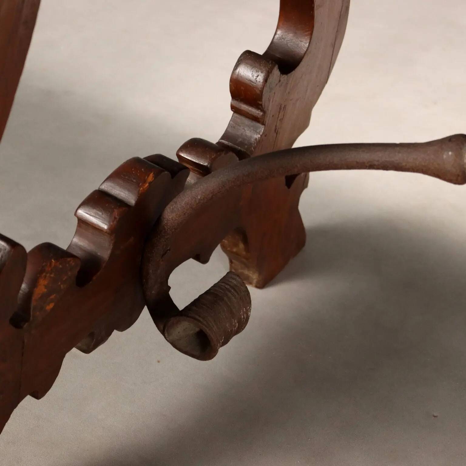 Old refectory table in walnut and wrought iron, Italy, 20th century